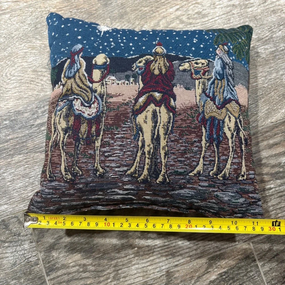 Vtg Three Wise Men Christmas Needlepoint Tapestry Pillow Nativity Scene 12x12